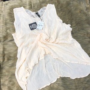 Hi Low Ivory Plus Size Boho Sleeveless Blouse